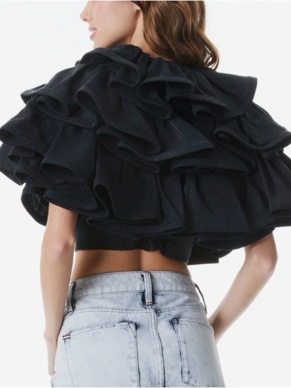 Alice + Olivia Black Ruffle-Shoulder Aly Caplet (not including corset) - Picture 3 of 9